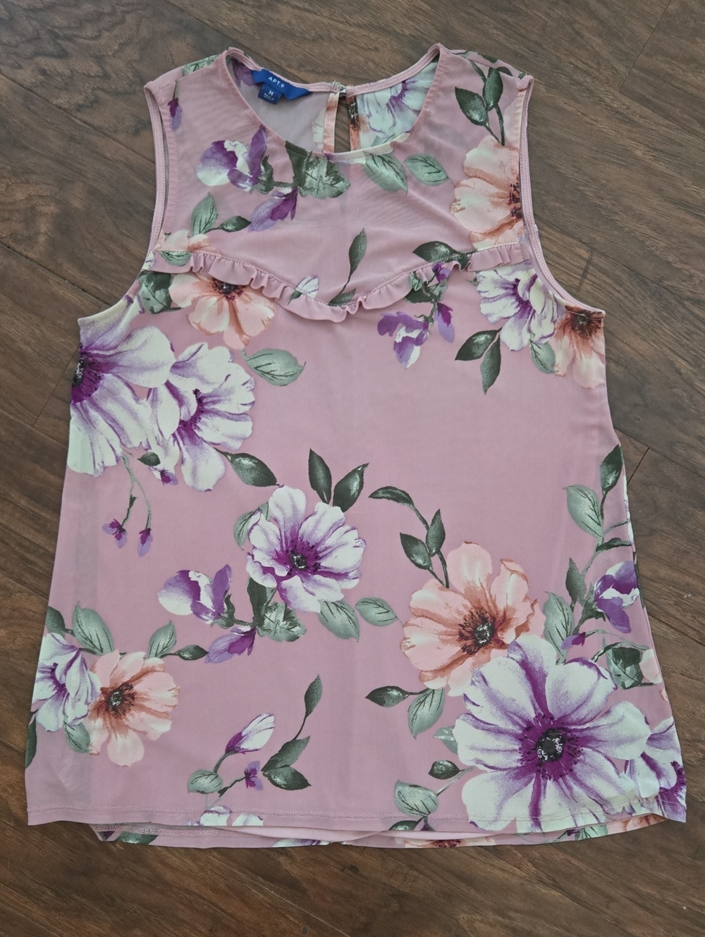 Apt. 9 Pink Floral Ruffle Sleeveless Top_077